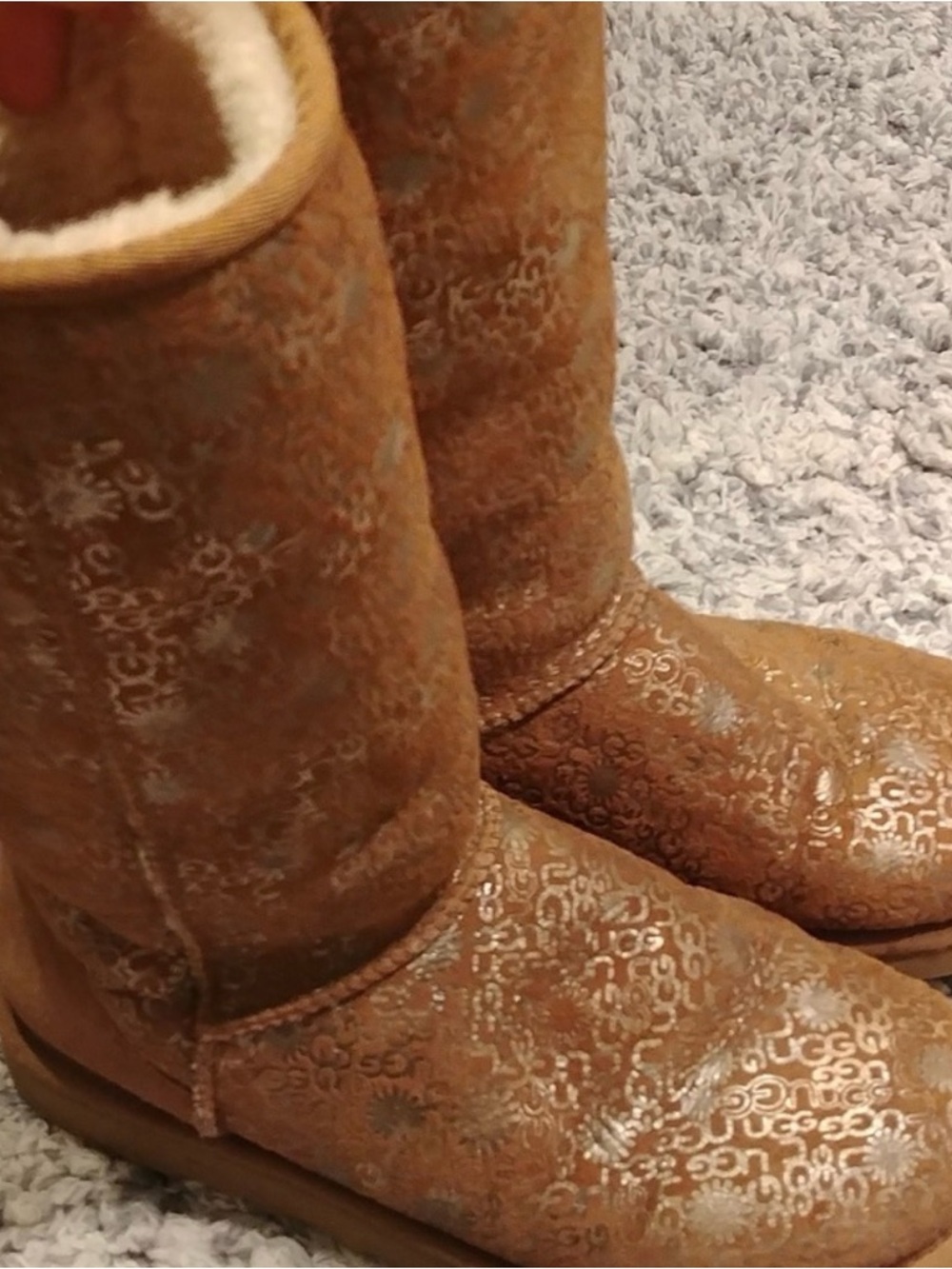 UGG Metallic Embossed Tan Suede Mid-Calf Boots